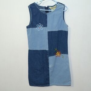 Jonathan Martin Patchwork Dress Denim Corduroy Embroidered Vintage Girls Size 8